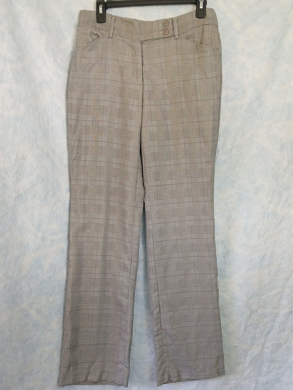 Bogari Women's Silk Flared Pants Flat Front Gray Black Red Houndstooth Plaid SZ8